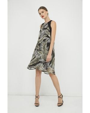 Conquista Sleeveless A Line Print Chiffon Dress - Black