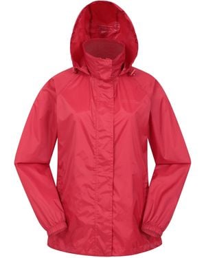 Mountain Warehouse 'Pakka' Packable Jacket Waterproof Breathable Adjustable Hood Rain Coat Polyamide - Red
