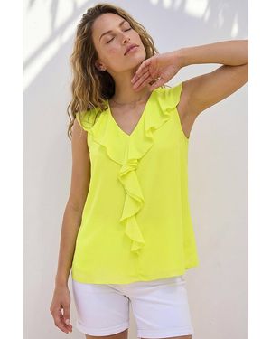 Roman Chiffon Ruffle Vest Top - Yellow