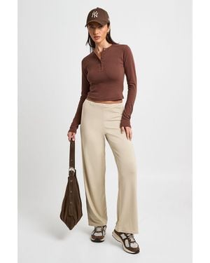 Boohoo Super Soft Rib Straight Leg Trouser - Natural