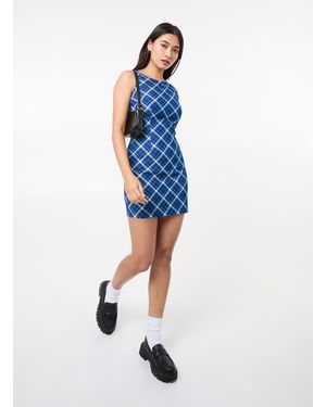 Pink Vanilla Denim Check Print Mini Dress - Blue