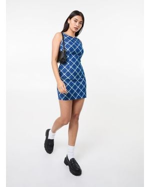 Pink Vanilla Denim Check Print Mini Dress - Blue