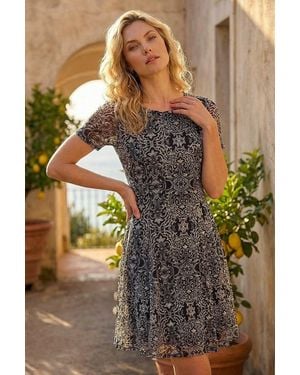 Roman Border Print Mesh Dress - Black
