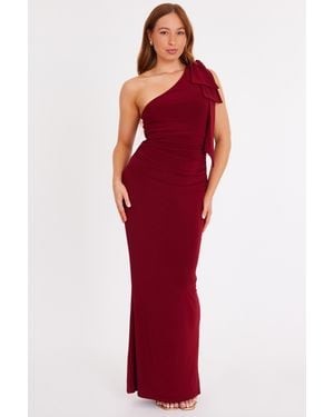 Quiz Burgundy Bow Shoulder Maxi Dress - Red