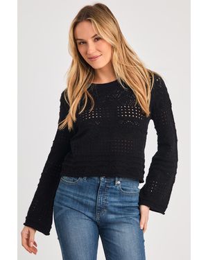 French Connection Crew Neck Long Sleeve Crochet Bobble Knit Jumper - Blue