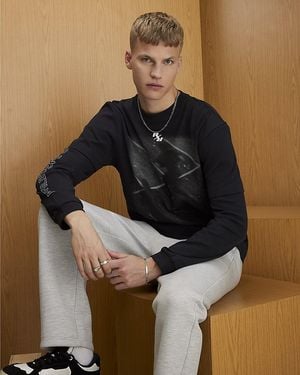 River Island T-Shirt Athletisme Dept Double Layered Cotton - Black