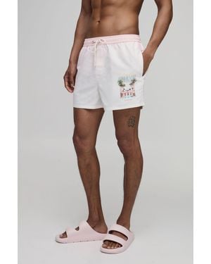 BoohooMAN Placement Print Ombre Short Length Swim - White
