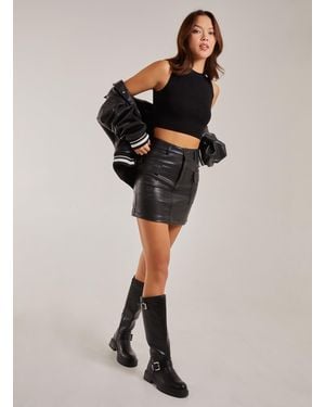 Pink Vanilla Pu Mini Skirt With Pockets - Black