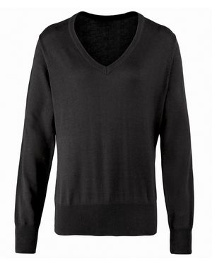PREMIER Ladies V-Neck Knitted Jumper Top - Black