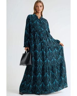 Hiccup Comfort Fit Patterned Maxi Dress With V-Neck - Blue