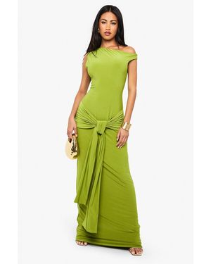 Boohoo Double Layer Asymmetric Wrap Detail Maxi Dress - Green