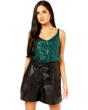 Gini London Sequin V Neck Cami Top - Green