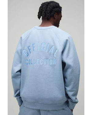 BoohooMAN Heavyweight Oversized Raglan Sleeve Embroidered Sweatshirt - Blue