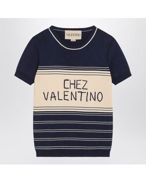 Valentino Ribbed Top With Chez Embroidery - Blue