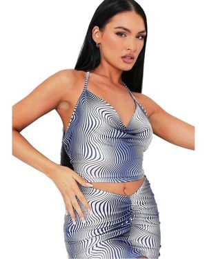 Missy Empire Missy Empire /Ladies Swirl Print Cowl Neck Crop Top - Blue