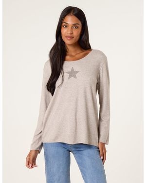 Blue Vanilla Diamante Star Long Sleeve Jumper - Natural