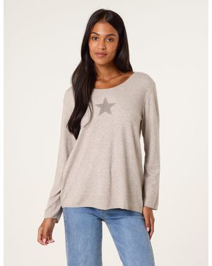 Blue Vanilla Diamante Star Long Sleeve Jumper - Natural