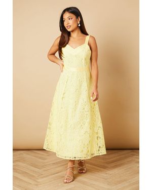Oasis Petite Floral Lace V Neck Midi Dress - Yellow