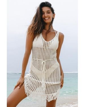 Everyday the Label Crochet Mini Dress Fringe Detail - White