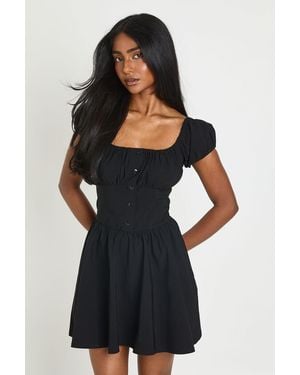 Boohoo Volume Sleeve Milkmaid Mini Dress - Black