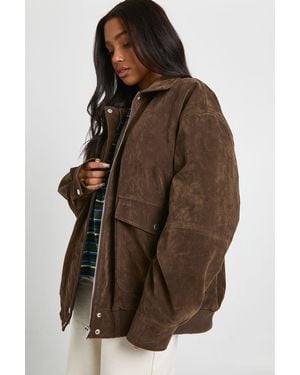 Boohoo Oversized Faux Suede Bomber Jacket - Brown