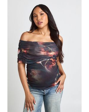 Boohoo Maternity Printed Asymmetric Ruched Top - Black