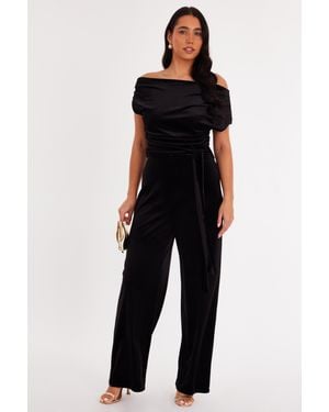Quiz Velvet Off The Shoulder Jumpsuit - Black