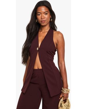 Boohoo Crepe Button Front Longline Waistcoat - Red