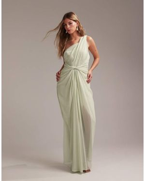 ASOS Bridesmaids One Shoulder Draped Twist Detail Midaxi Dress - Natural