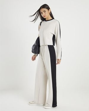 River Island Wide Leg Trousers Colour Block Viscose - White