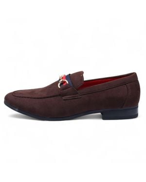 Infinity Leather Suede Loafers With Buckle Slip-On Dress Shoes - Red