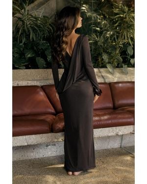 Boohoo Drape Back Detail Long Sleeve Maxi Dress - Green