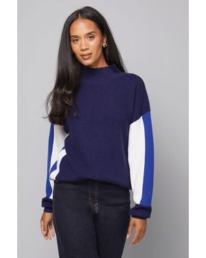 Wallis Colour Block High Neck Ribbed Jumper - Blue