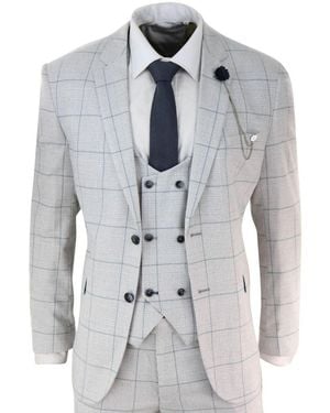 Infinity Leather 3 Piece Light Check Tweed Vintage Retro Classic Suit - Grey