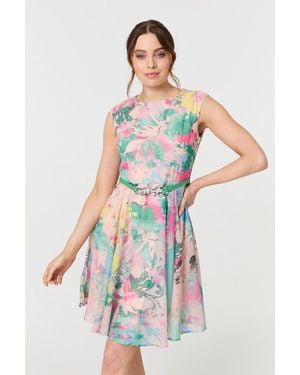 Izabel London Printed Sleeveless Short Skater Dress - White