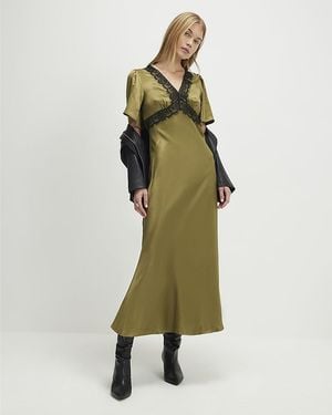River Island Slip Dress V-Neck Lace Viscose - Green