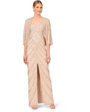 Adrianna Papell Fully Beaded Column Gown - Natural