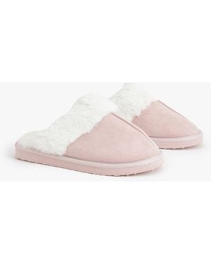 Boohoo Fluffy Trim Mule Slippers - Pink
