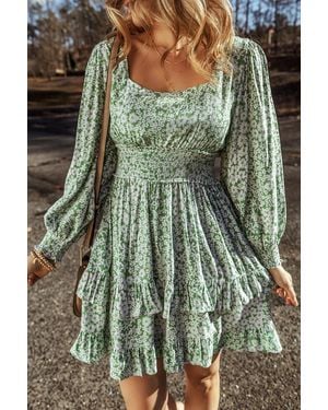 Everyday the Label Floral Mini Dress Smocked Waist - Green