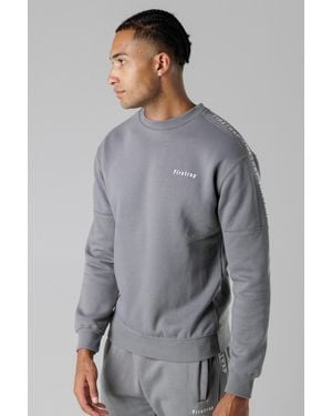 Firetrap Cotton Rich Brushed Fleece Crew Neck Sweatshirt With Logo Strip Sleeves - Grey