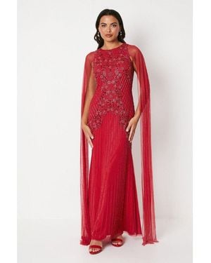 Coast Premium Embellished Gown With Cape Sleeves - Red