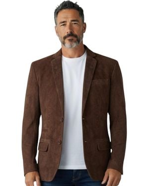 Infinity Leather Italian Suede Blazer Jacket - Brown