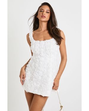 Boohoo 3D Corsage Cluster Bandeau Mini Dress - White