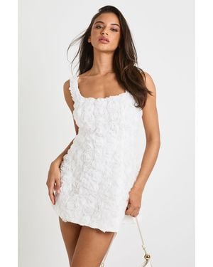 Boohoo 3D Corsage Cluster Bandeau Mini Dress - White