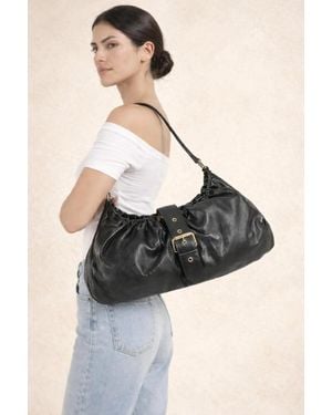 SVNX Buckle Gathered Shoulder Bag - Black