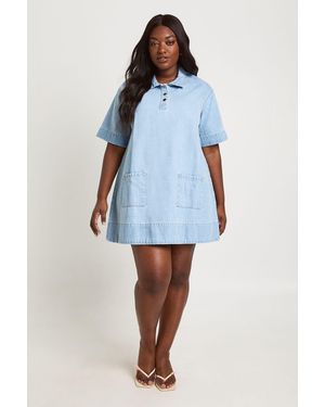 Boohoo Plus Short Sleeve Denim Dress - Blue