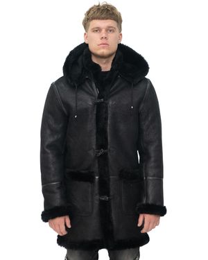 Infinity Leather Winter Sheepskin Hooded Duffle Coat-Helsinki - Black