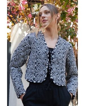 Threadbare Floral Tie Front Reversible Quilted Jacket - Blue