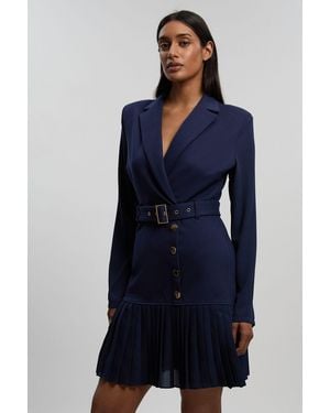 Karen Millen Jersey And Georgette Mix Pleat Mini Dress - Blue