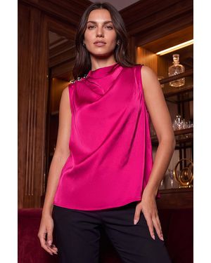 Roman Satin Cowl Neck Top - Pink